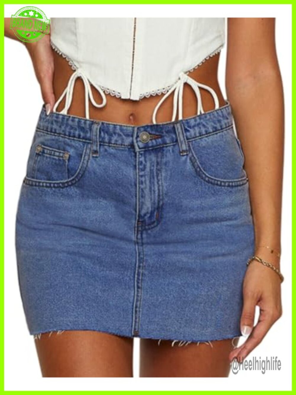 Denim Mini Skort with Built-in Shorts Raw Hem Pockets Low Rise Jean Skirt